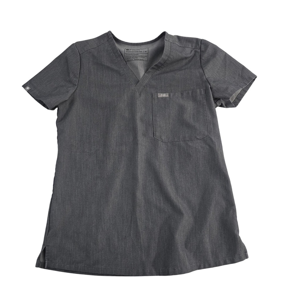 FIGS Technical Collection XS Gray‎ Scrub Top Medical Uniform V-Neck